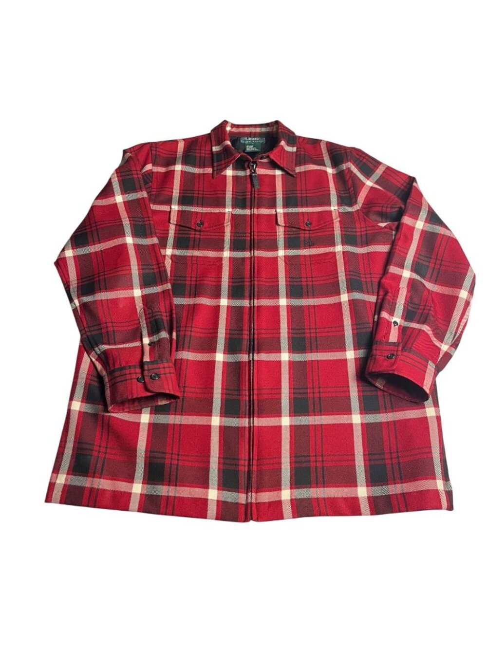 Lauren Ralph Lauren Red Plaid Wool Shirt Jacket Full Zip L/S Womens L shacket